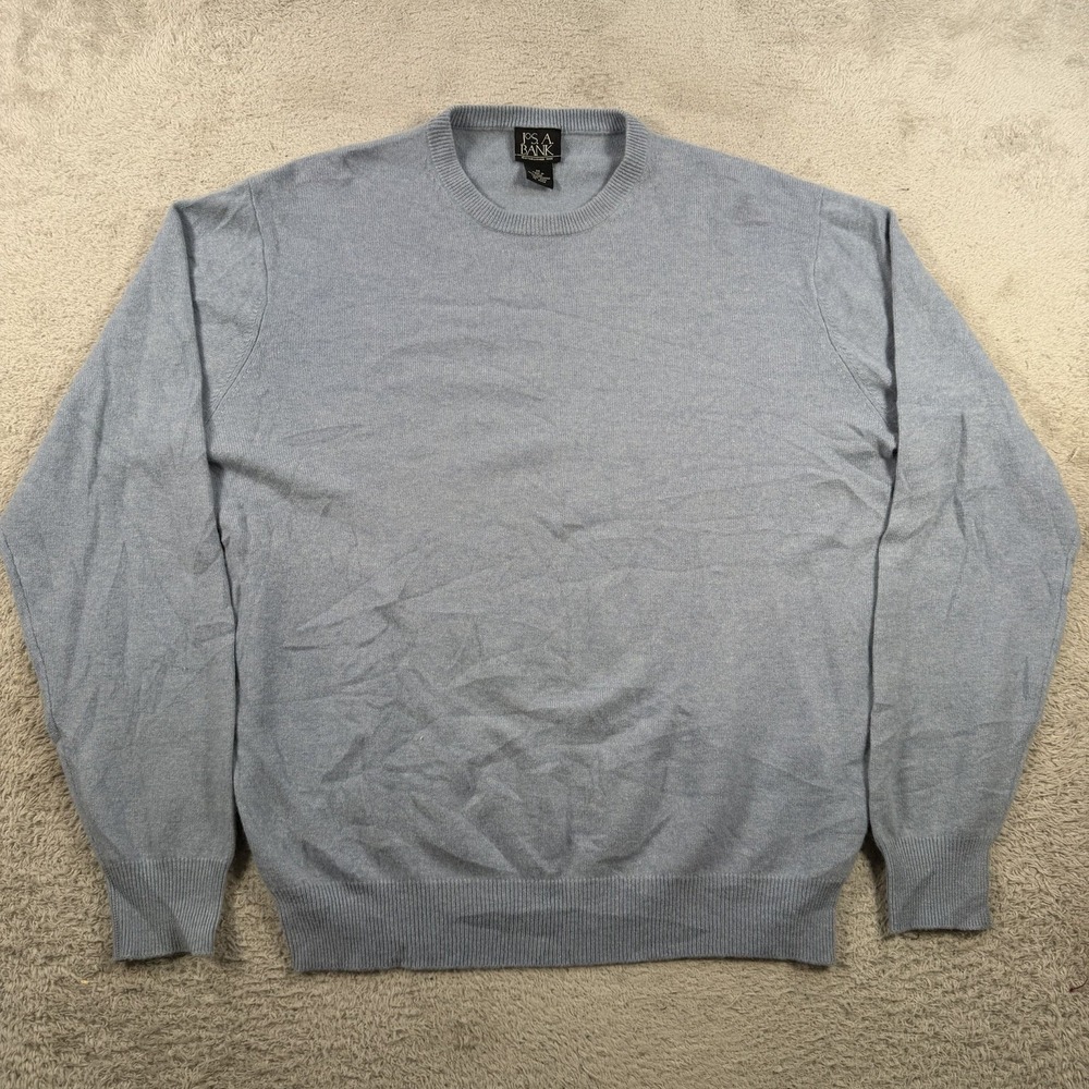 Jos A Bank Sweater Mens Medium Blue 100% Cashmere Crewneck Pullover Lightweight